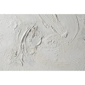 Close-up of Yanno canvas art displaying intricate white textures and brush strokes.