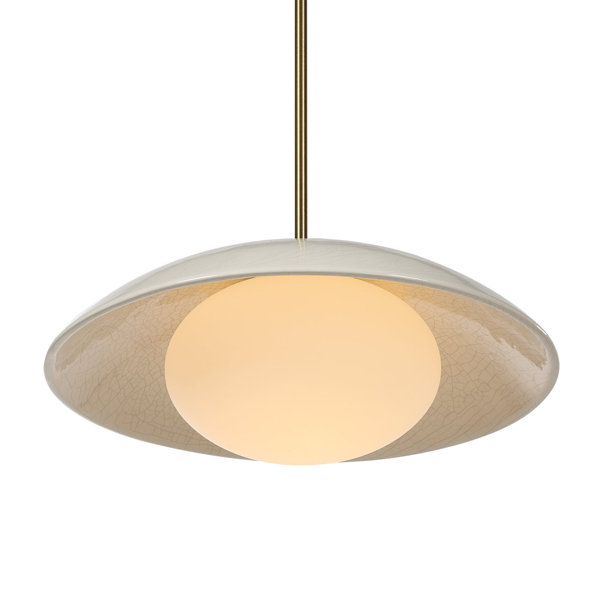 Abbie ceiling light fixture with a cream cracked finish and round glass globe
