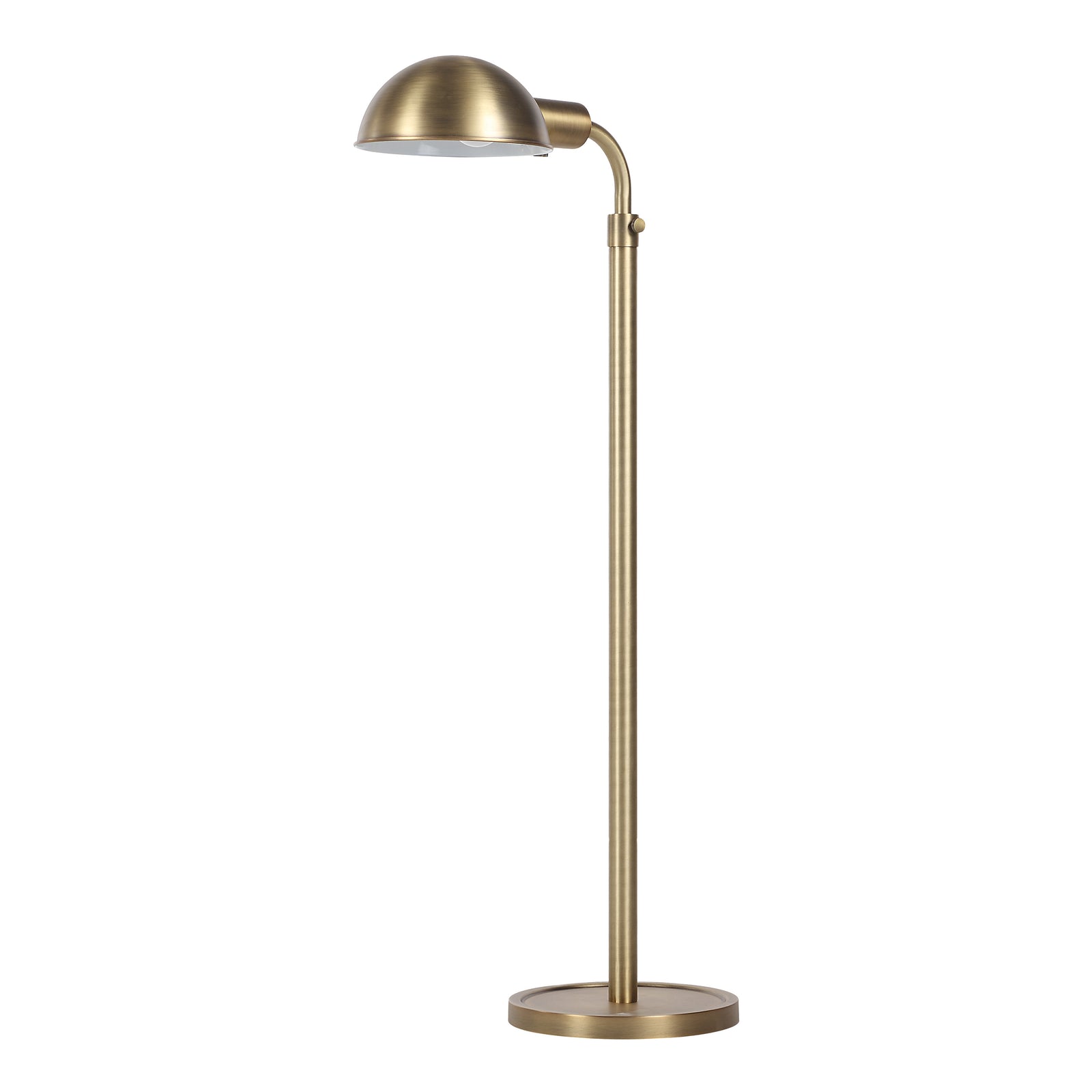 Cos floor lamp in brushed brass finish with a dome shade and a round base.