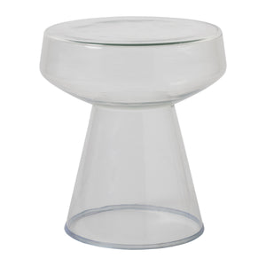 Lavanda table with a clear glass top and conical base, showcasing a modern design.