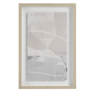 Rovereto Wall Decor displaying abstract patterns in soft pink and gray, framed in natural wood.