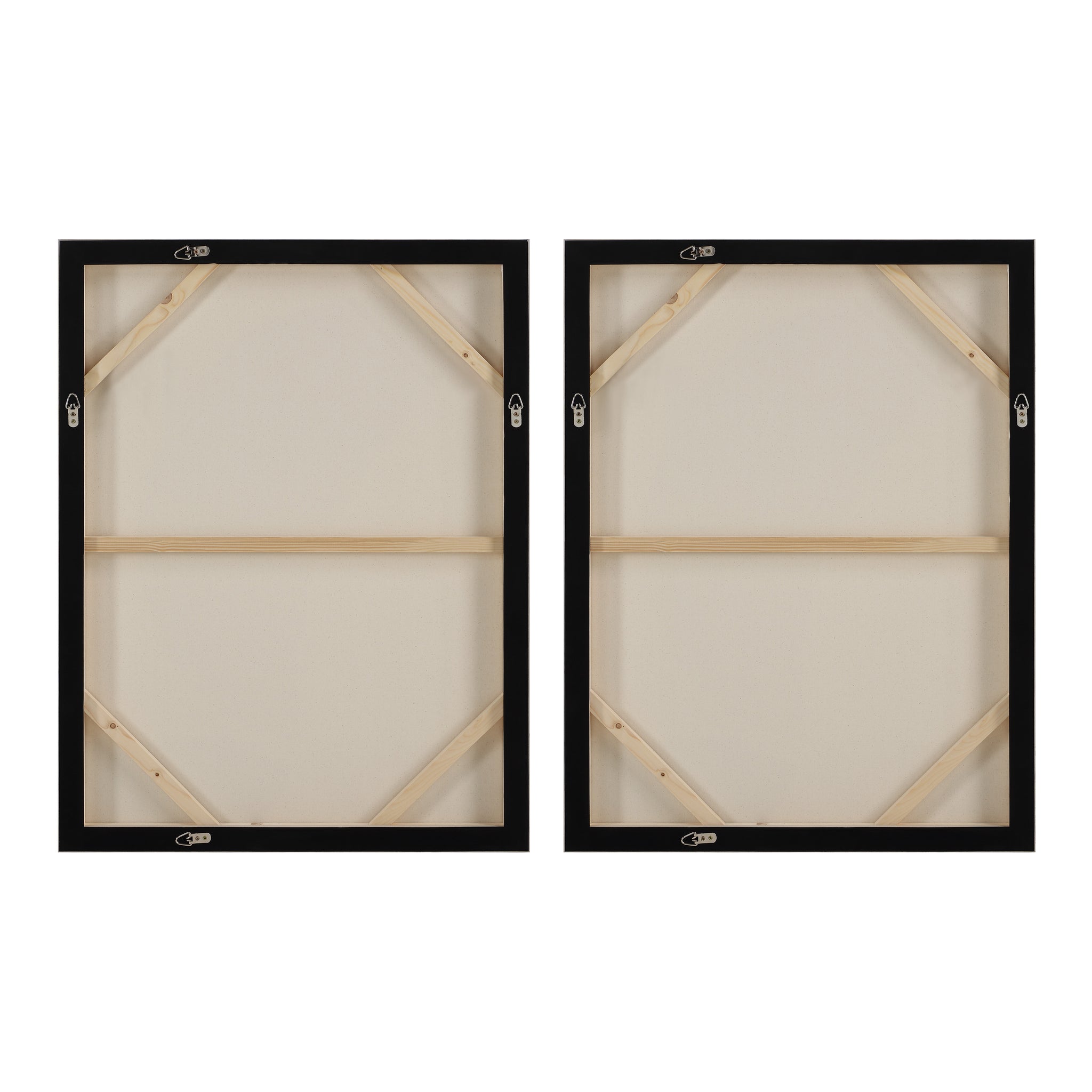 Back view of Alcea canvas art, showing wooden frame and hanging hardware.
