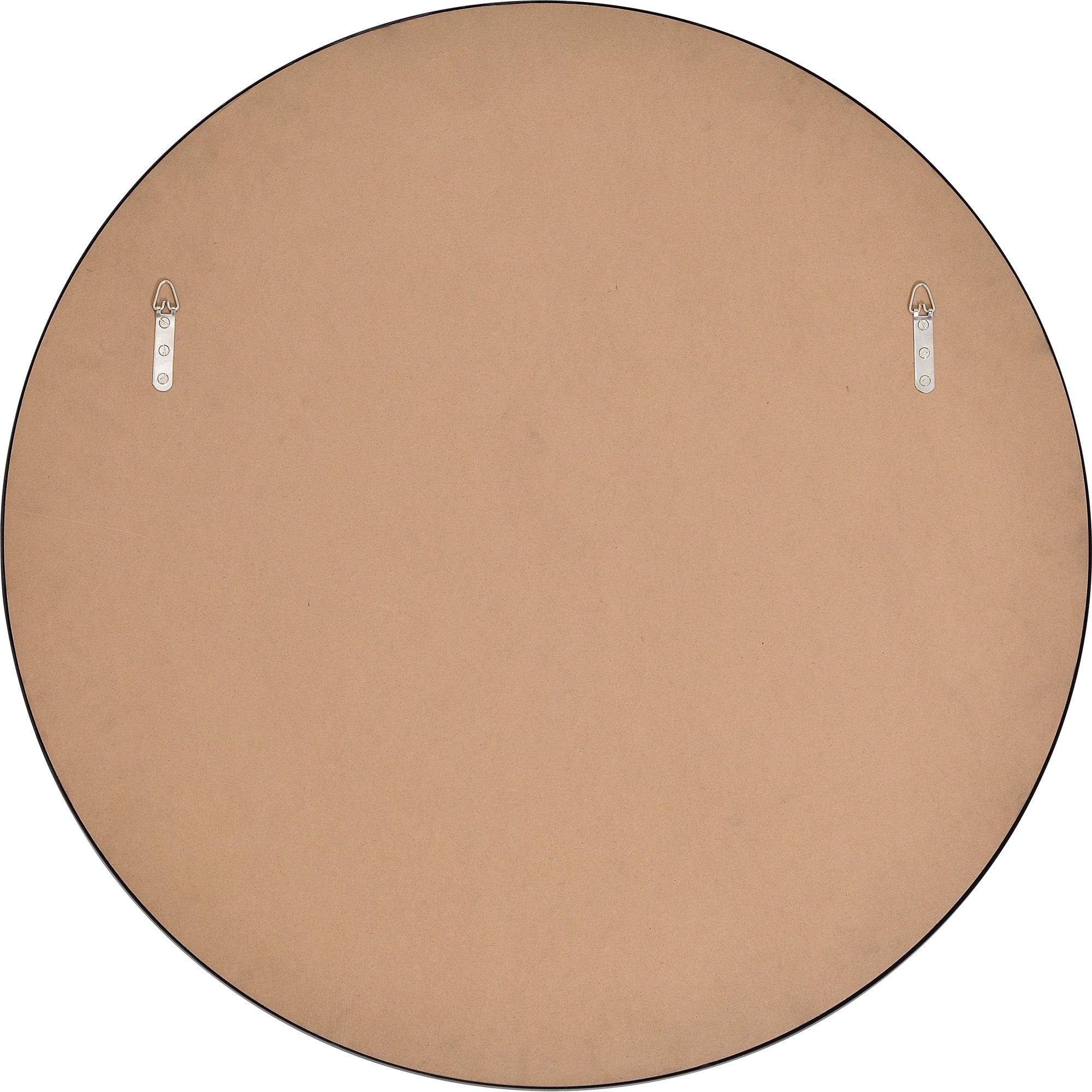 Posadas Wall Mirror, back view displaying the brown backing and mounting hardware.