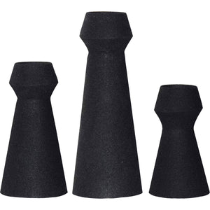 Granfeld Vase by Renwil in black, three conical shapes with textured finish.