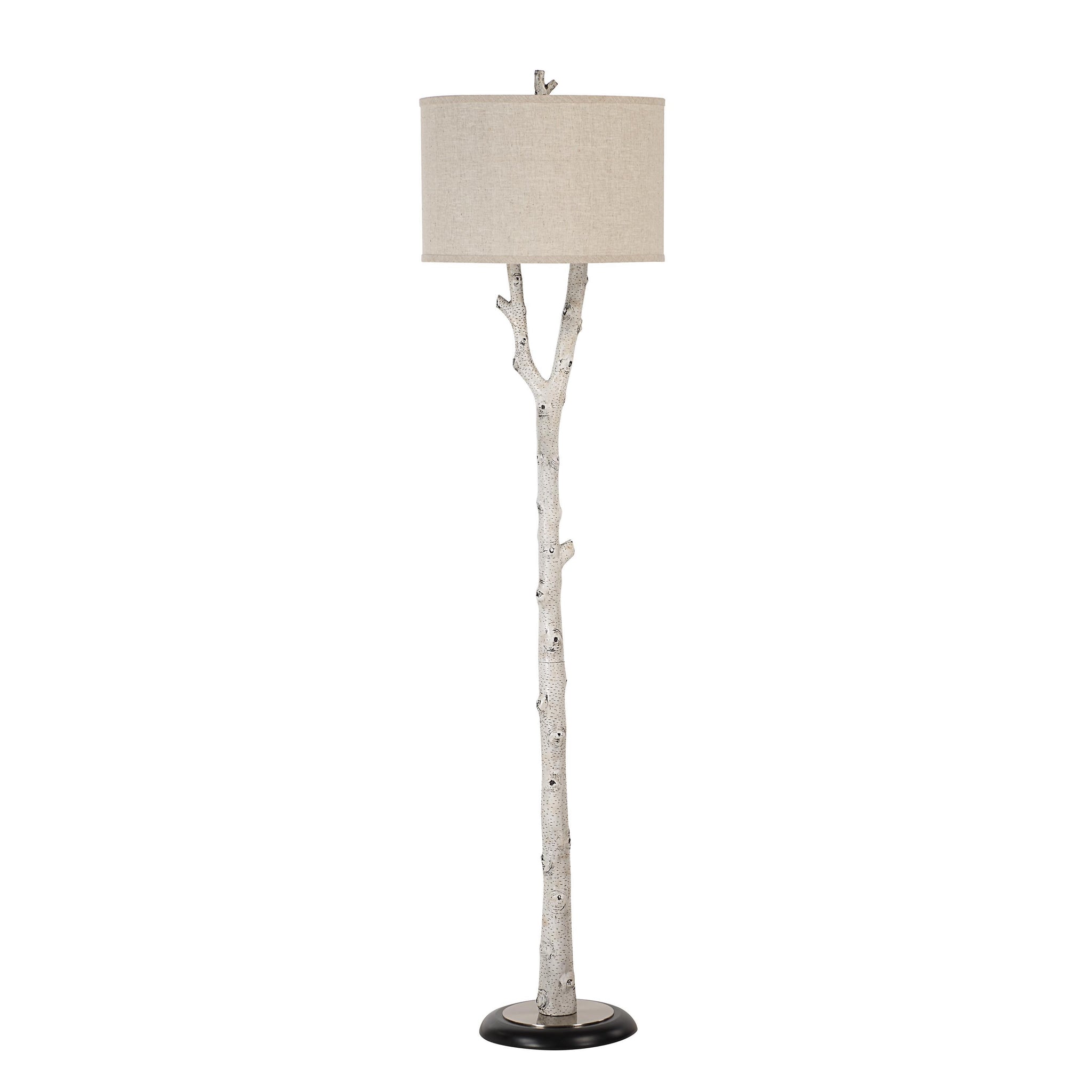 Criterion floor lamp with a textured white branch design and beige fabric shade