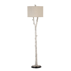 Criterion floor lamp with a textured white branch design and beige fabric shade
