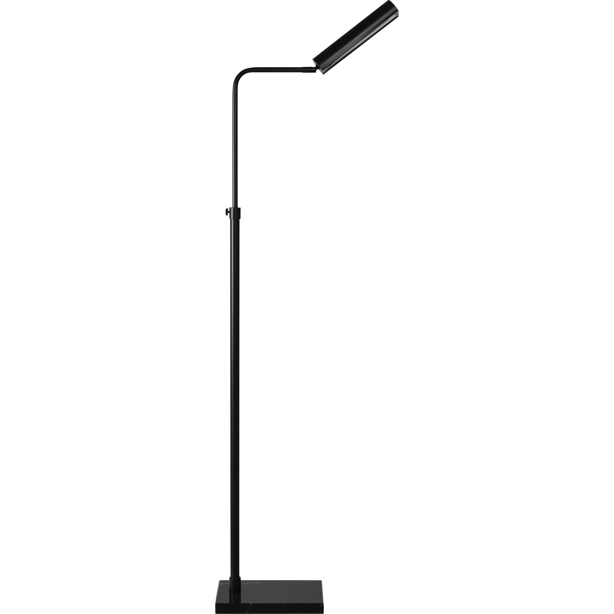 Fadia Floor Lamp in black, featuring an adjustable arm and cylindrical shade angled upward.