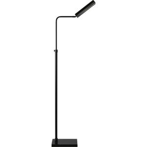 Fadia Floor Lamp in black, featuring an adjustable arm and cylindrical shade angled upward.
