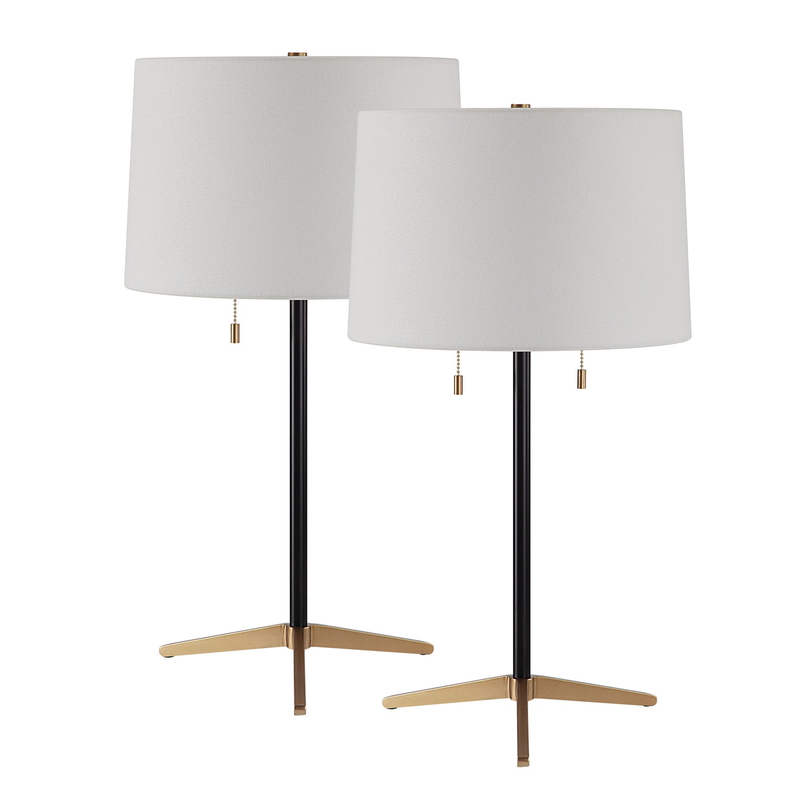 Orono Table Lamp set of two with white fabric shades and black metal bases