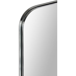 Delphinus Wall Mirror with a sleek silver frame and rounded edges, showcasing a reflective surface.