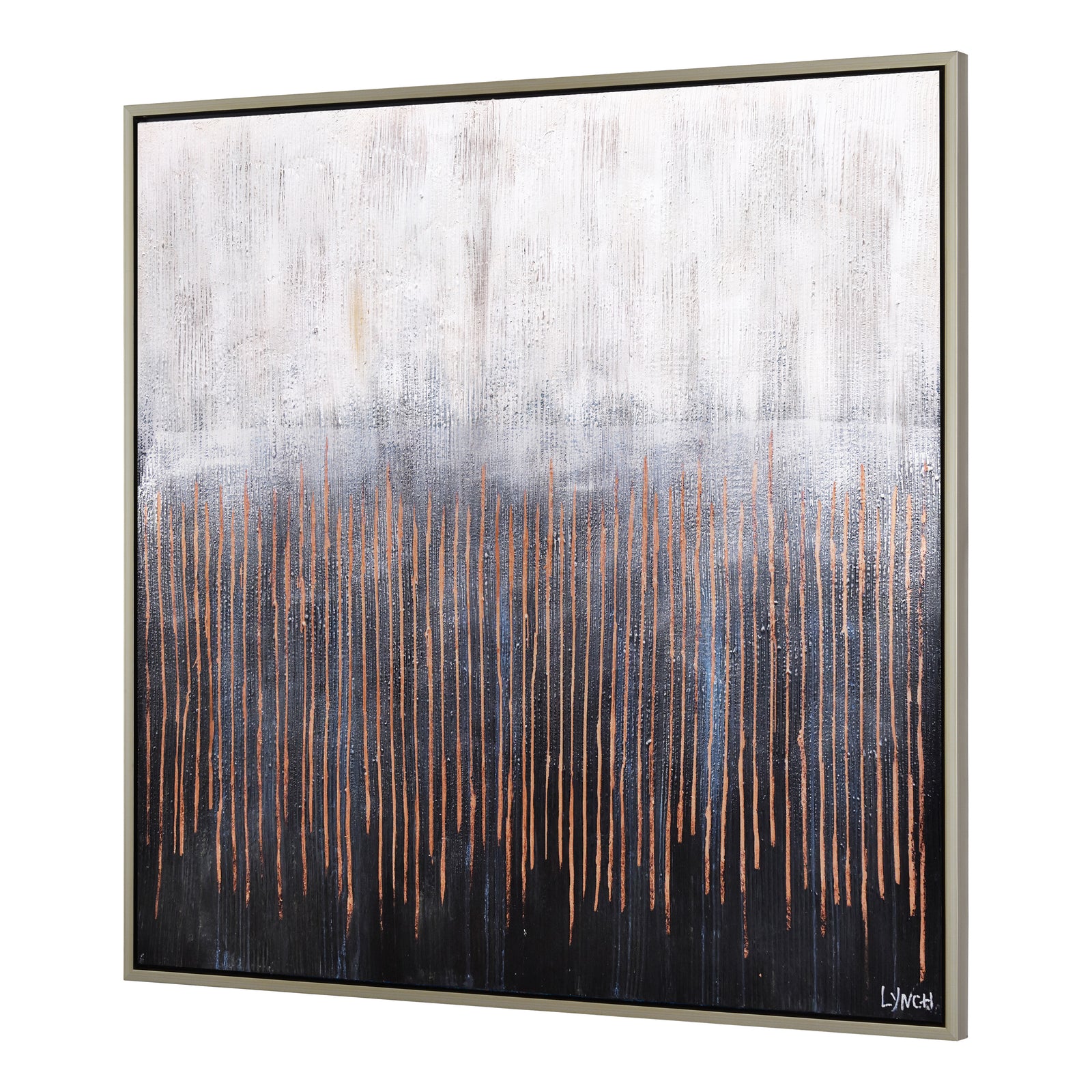 Flynn canvas art featuring abstract design with copper lines on a gray and black background.