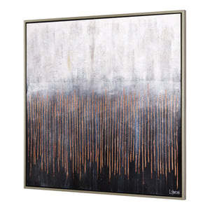 Flynn canvas art showing abstract copper line patterns against a gray and black backdrop.