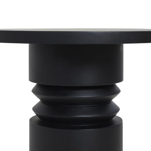 Talpa end table by Renwil, black finish, featuring a round top and sculptural base design.