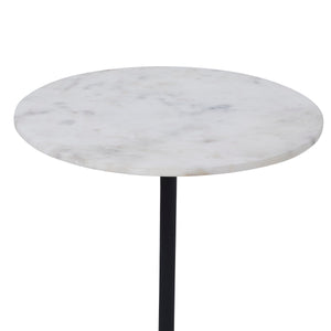 Barker Side Table featuring a close-up view of the white marble top with subtle veining.