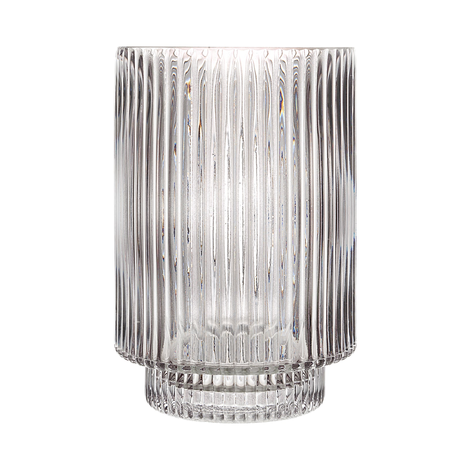 Amiens Indoor Mouth Blown Glass Vase in grey, featuring a fluted design and clear glass.