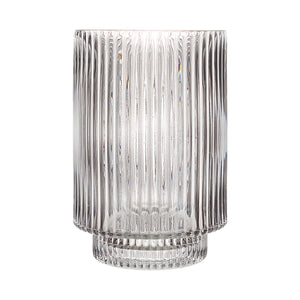 Amiens Indoor Mouth Blown Glass Vase, grey fluted design with a smooth top view.