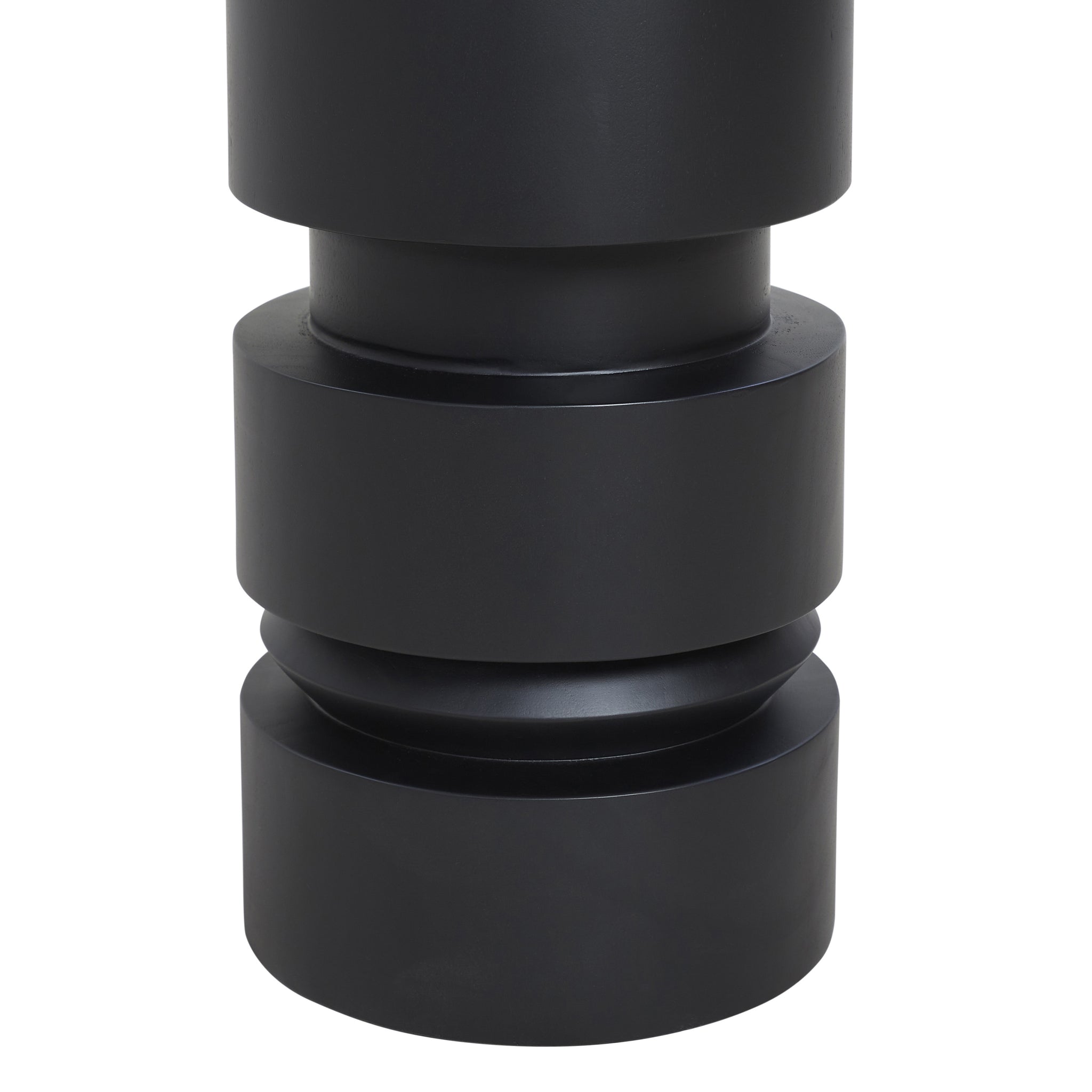 Talpa end table by Renwil, black color, showcasing a stacked cylindrical base with smooth contours.
