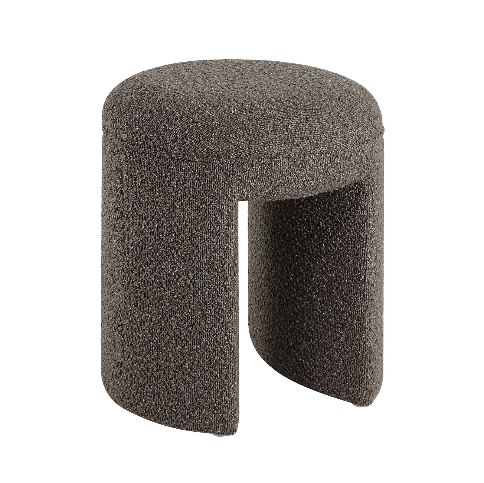 Amarion stool by Renwil in dark gray fabric with a rounded top and unique leg design