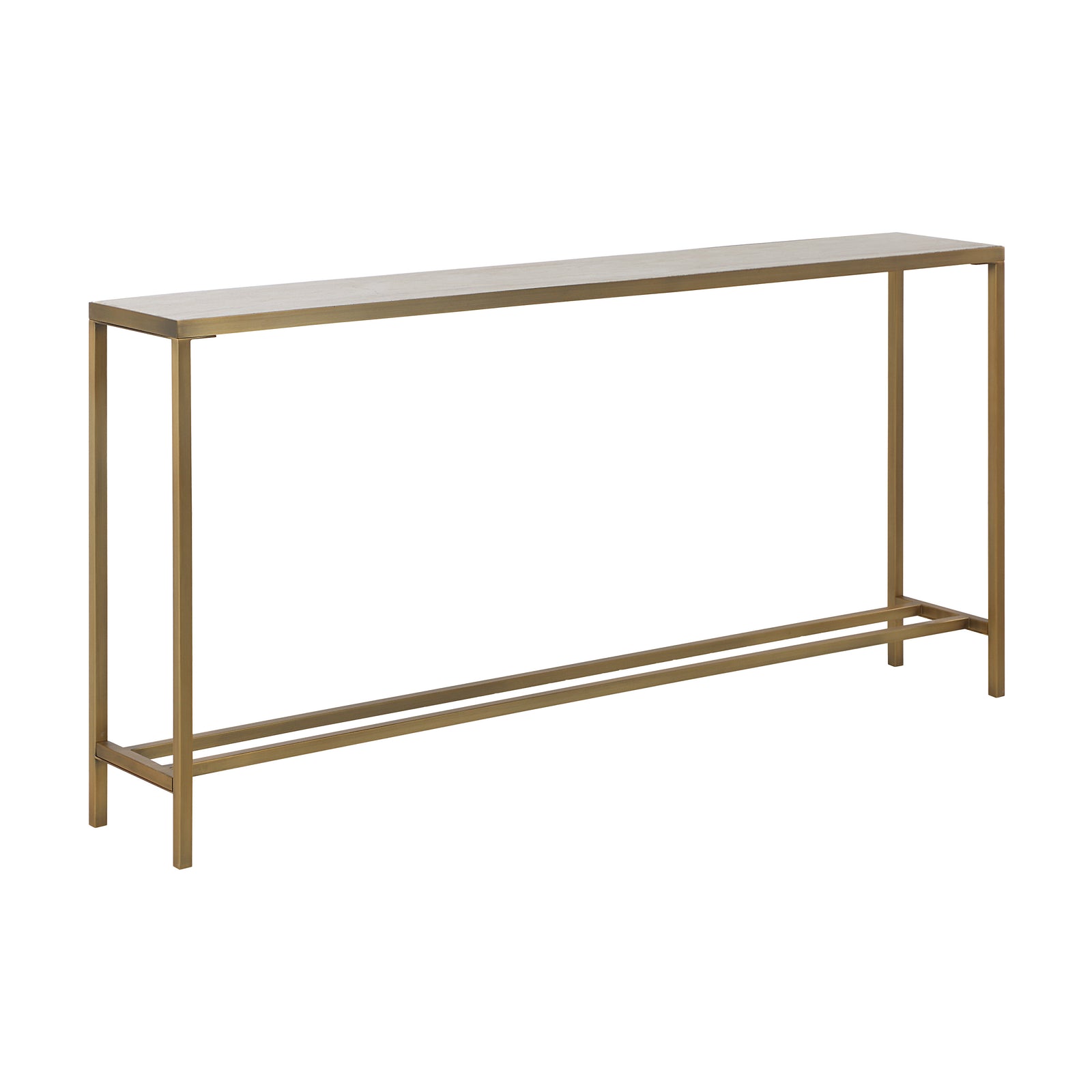 Bodin Console Table with gold metal frame and light wood top, front view