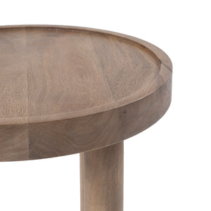 Cicoria side table by Renwil, showcasing a round wooden top with a smooth light brown surface.
