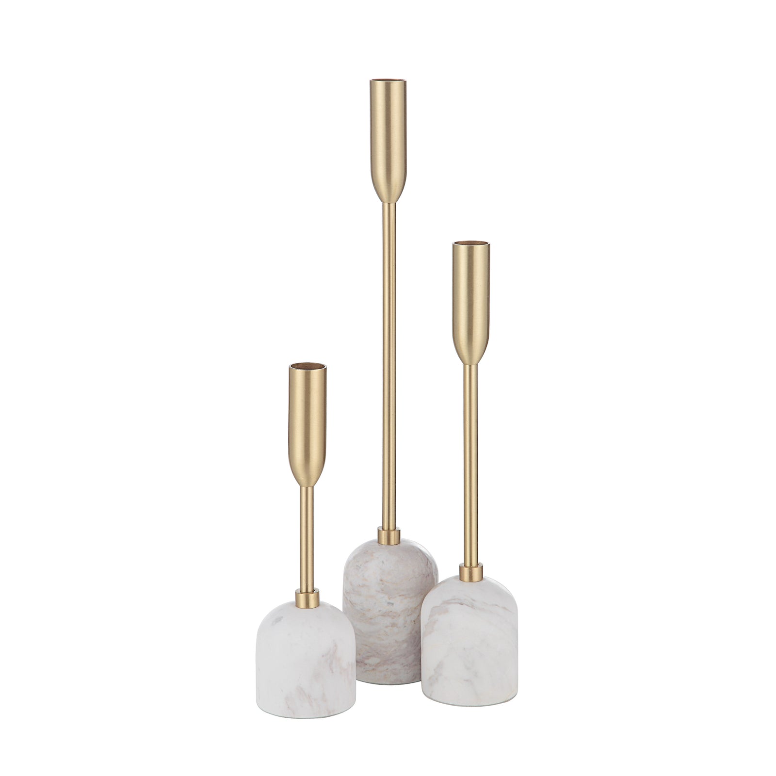 Marchesa Set of 3 Tapered Candle Holders with marble bases and gold metal stems