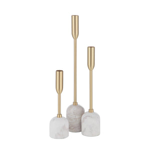 Marchesa Set of 3 Tapered Candle Holders with marble bases and gold metal stems