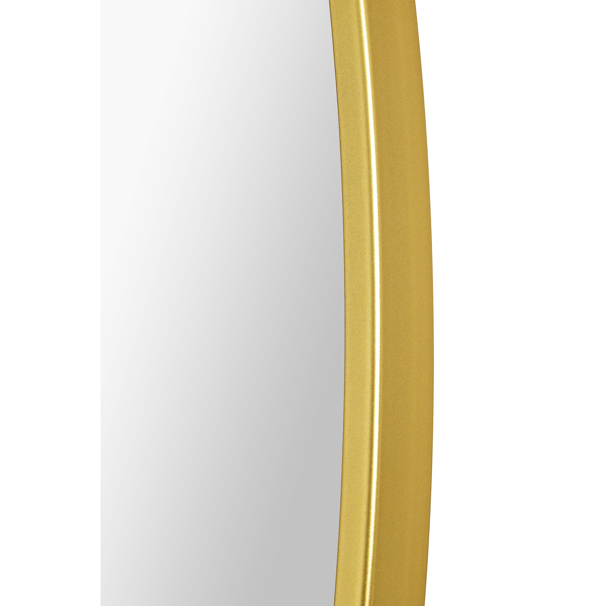 Fragoso Wall Mirror with a curved gold frame and a reflective surface, showcasing a modern design.