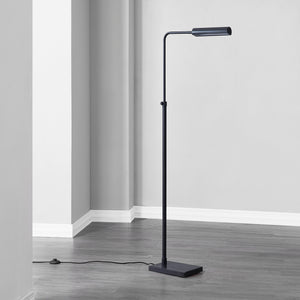 Fadia Floor Lamp positioned in a room corner, with a black finish and visible power cord.