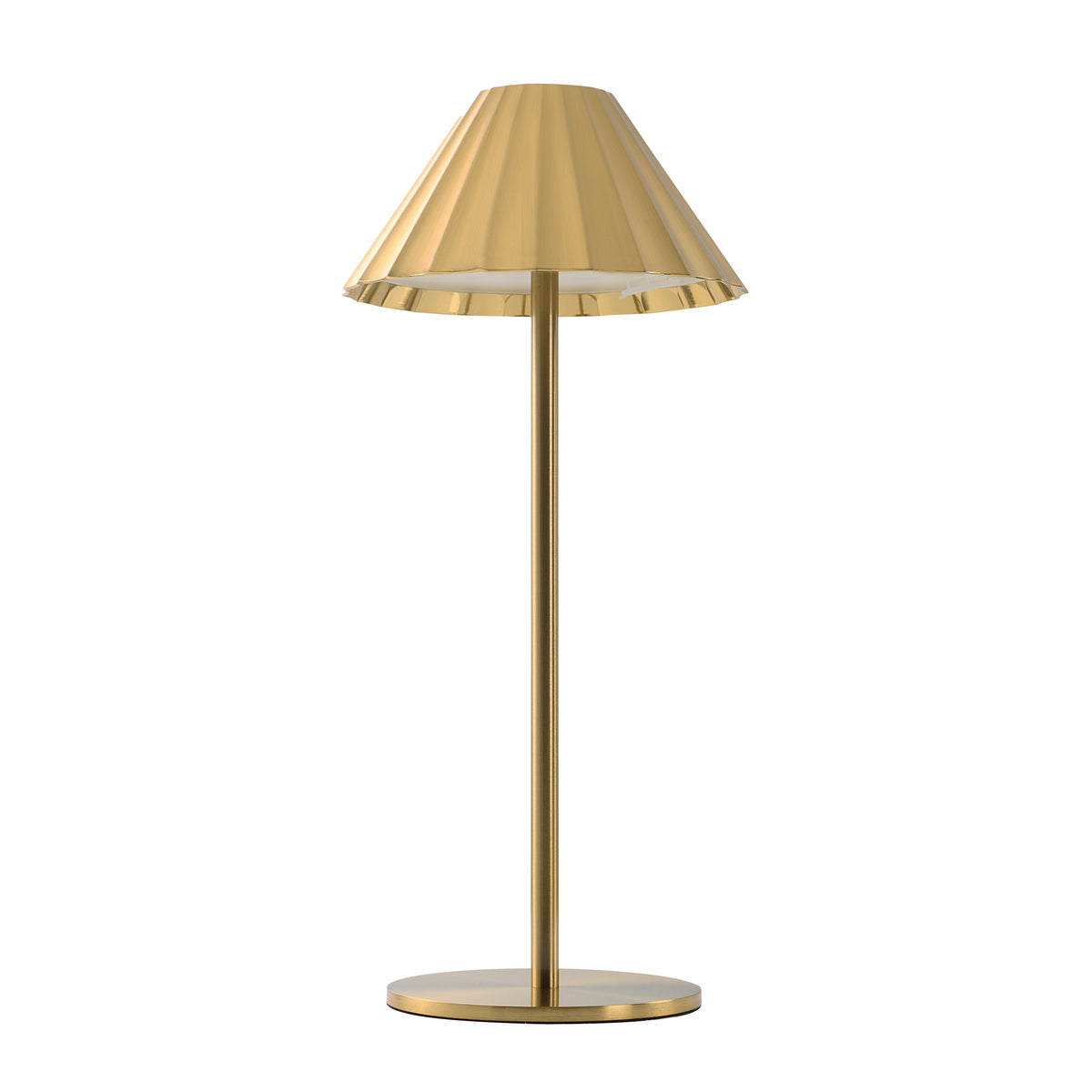 Ginevra table lamp by Renwil with a gold pleated shade and sleek base.