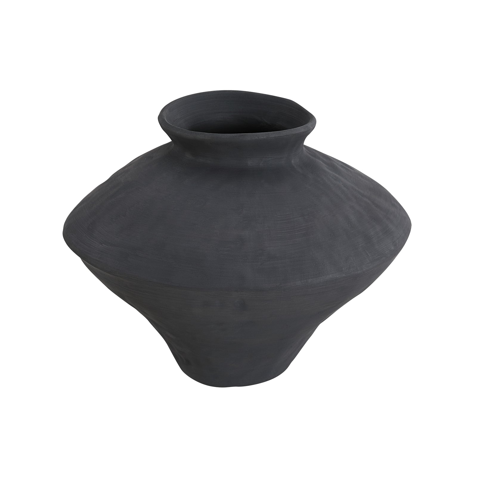 Mills vase by Renwil, black ceramic with a rounded shape and narrow neck