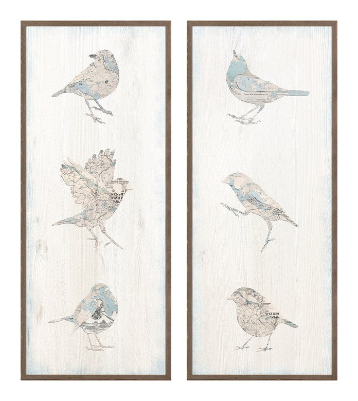 Vintage Map Bird Panel Pair Bundle - composite