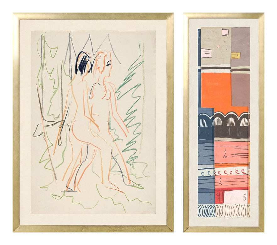 Vintage Modernist Drawings Pair Bundle