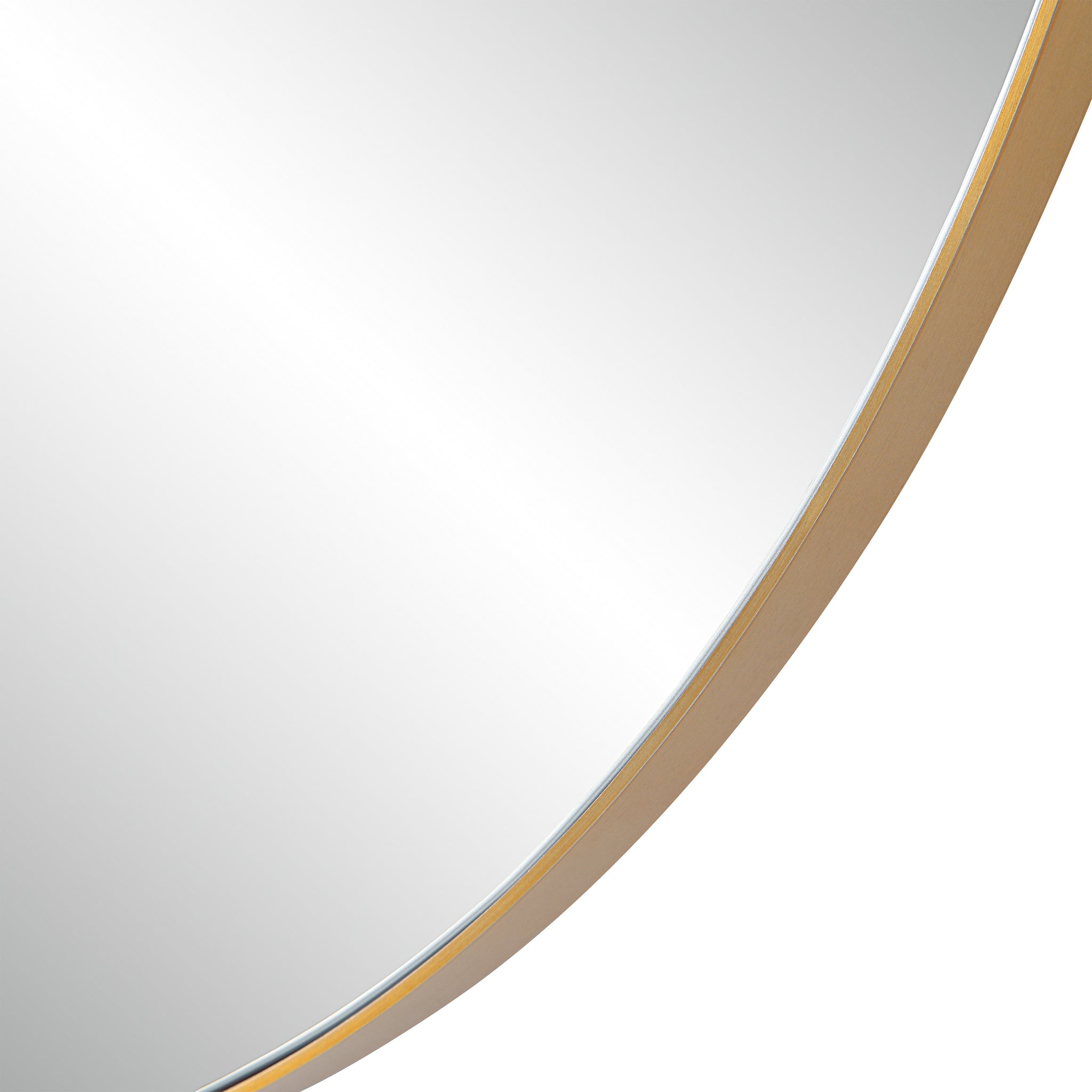 Close-up of the Peony Wall Mirror's gold frame, highlighting its sleek edge and reflective surface.