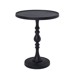Yates Side Table in black with a round top and decorative base