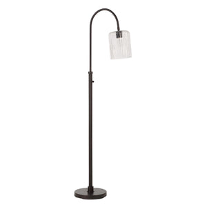 Danae floor lamp featuring a curved design and ribbed glass shade, black metal finish.