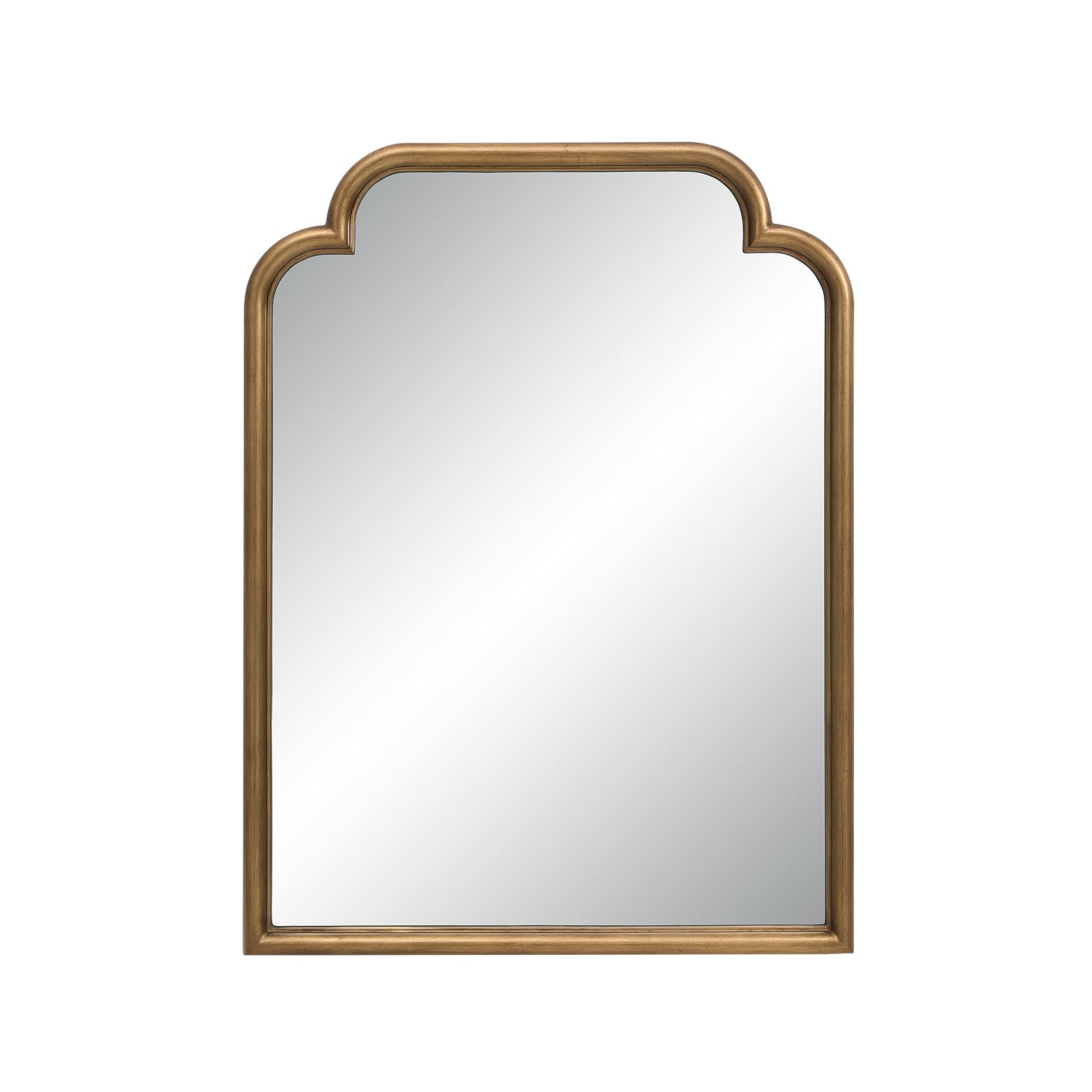 Emilien mirror with an arched top, gold-toned frame, and reflective surface.