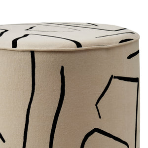 Rachelle Stool top view, beige fabric with black abstract line design