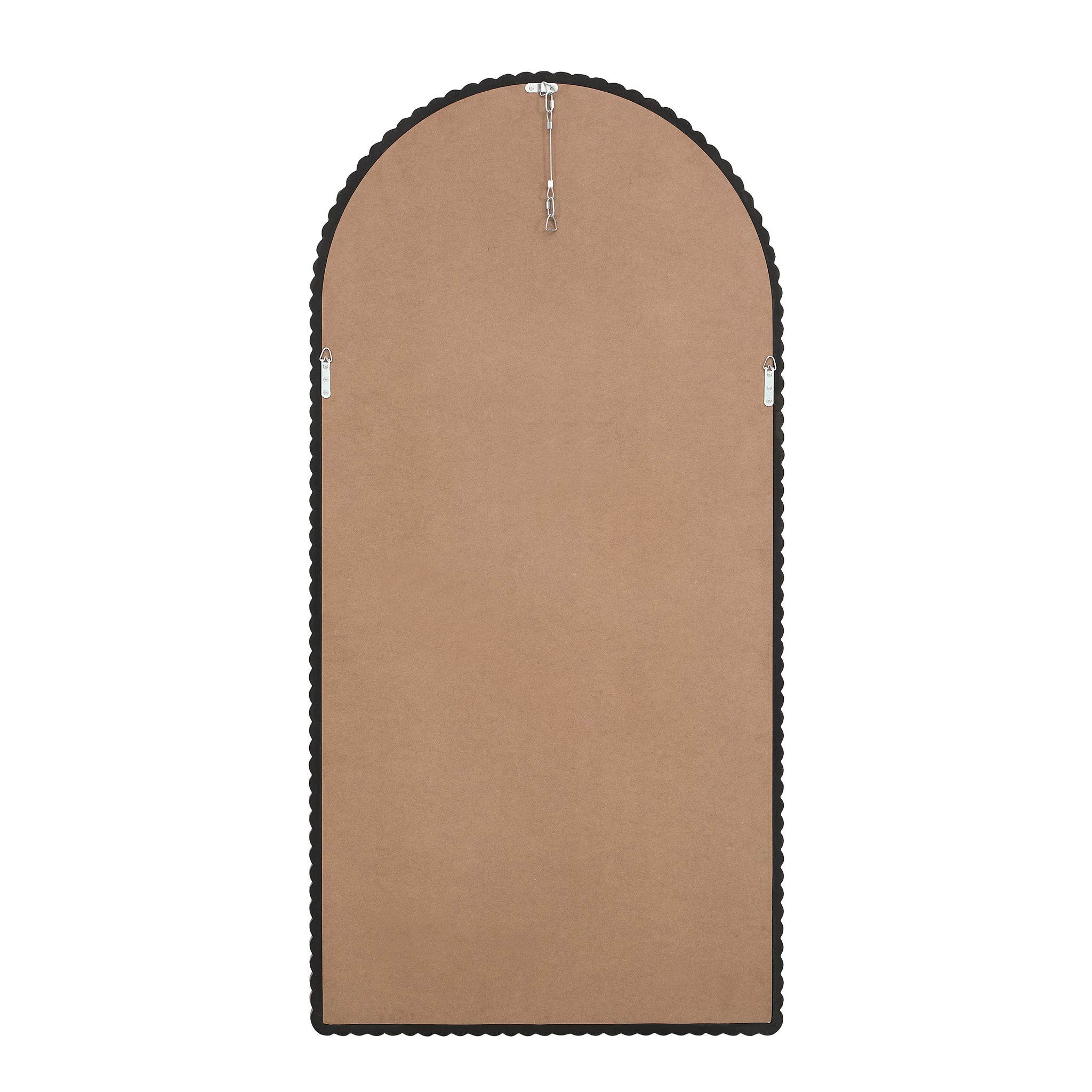 Back view of Madiwell mirror with a smooth surface and hanging hardware.