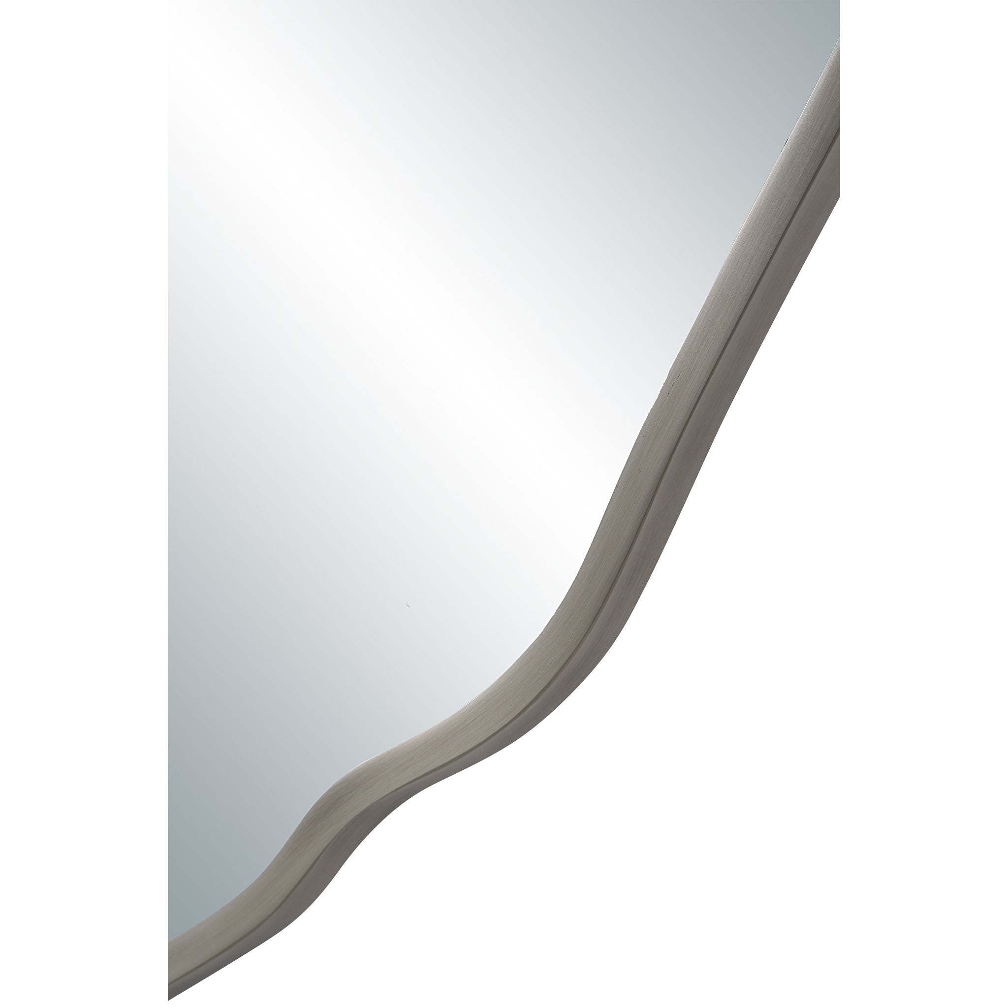 Close-up view of the Knox mirror's wavy silver frame and reflective surface.