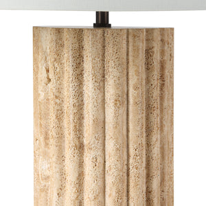 Close-up of Milena Table Lamp showcasing the beige textured base