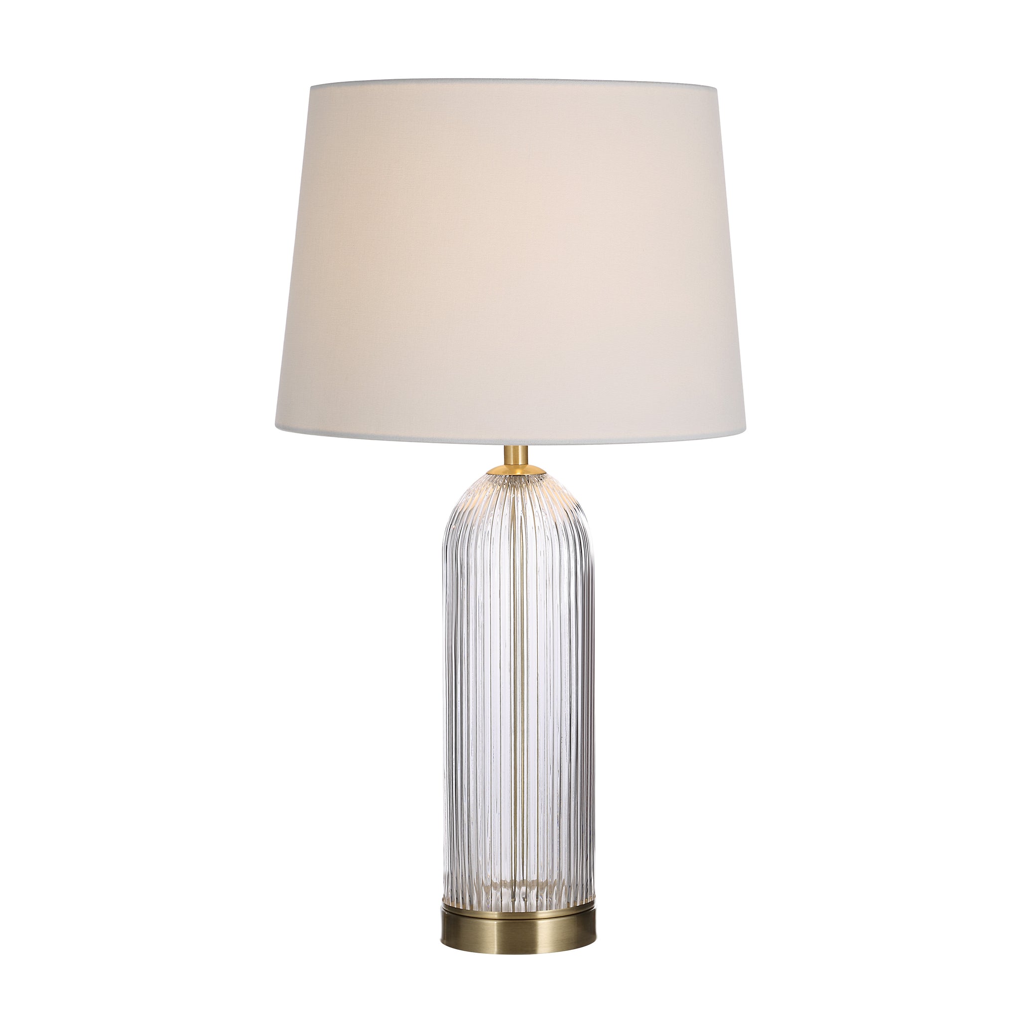Ocala Table Lamp with clear ribbed glass base and cream fabric shade