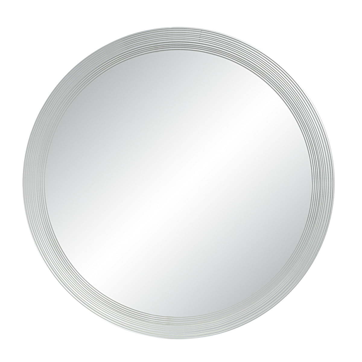 Osorno Wall Mirror with a round shape and textured silver frame
