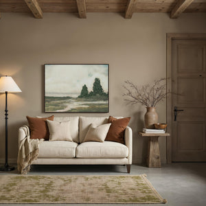 Ashby canvas art featuring a serene landscape with trees and a pathway, framed in black.