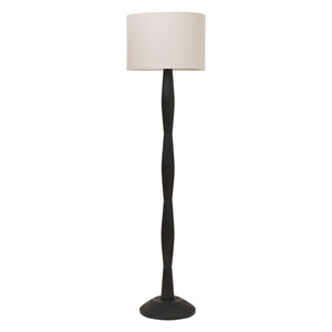 Francine Floor Lamp with a black wooden base and a white fabric shade