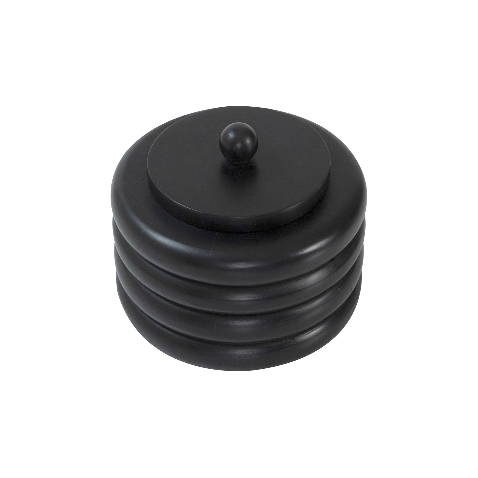 Cipher bookends by Renwil, black stacked design with a round top knob.