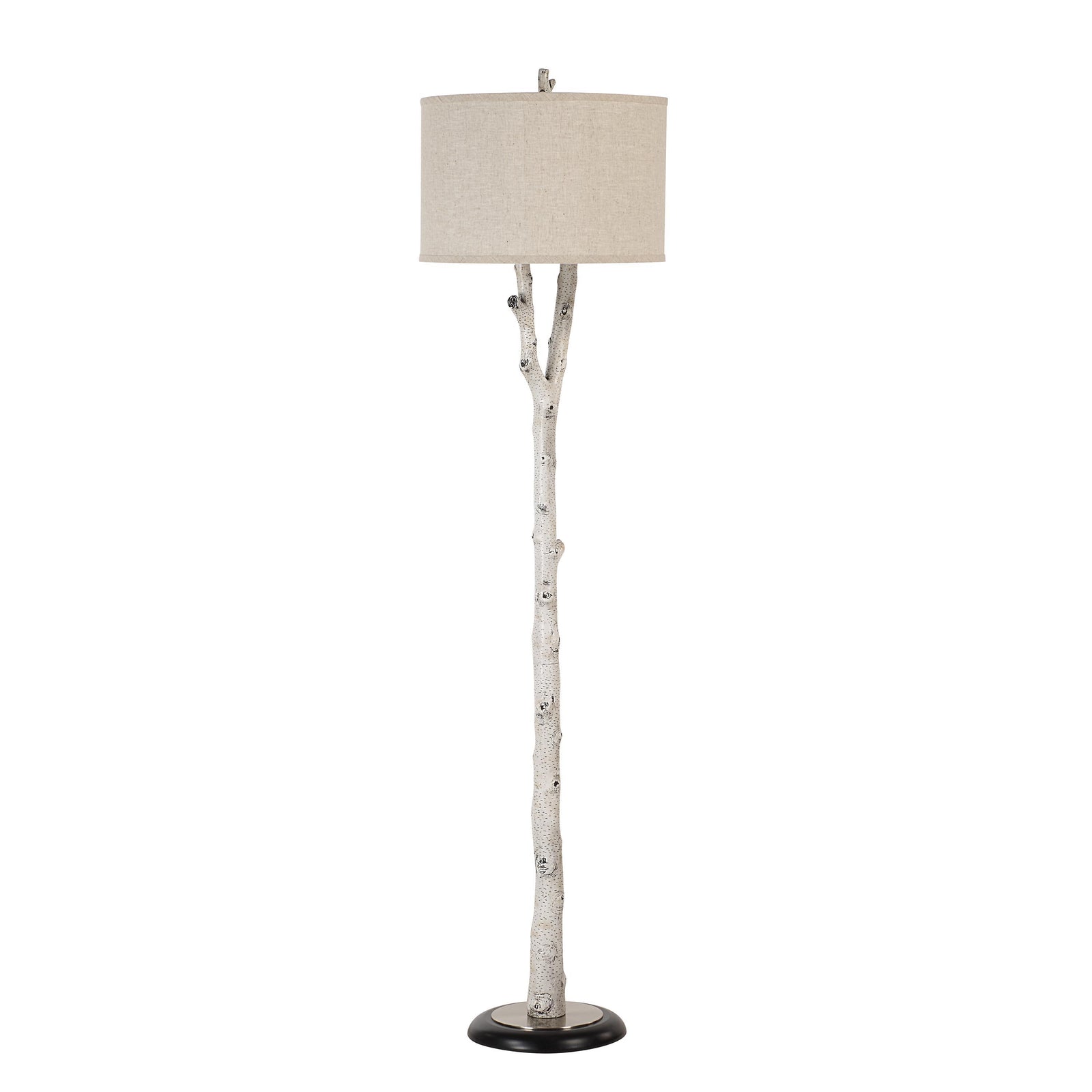 Criterion floor lamp with a textured white branch design and beige fabric shade