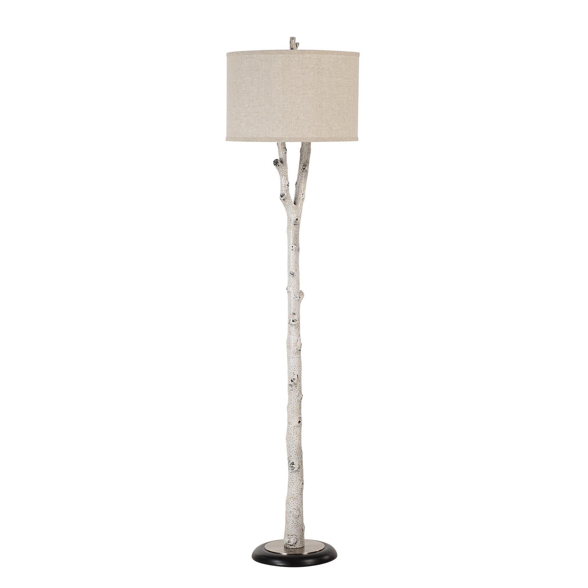Criterion floor lamp featuring a white branch-like body and a round beige lampshade