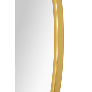 Alegre Wall Mirror featuring a sleek, curved gold frame with a reflective surface, showcasing a modern design.