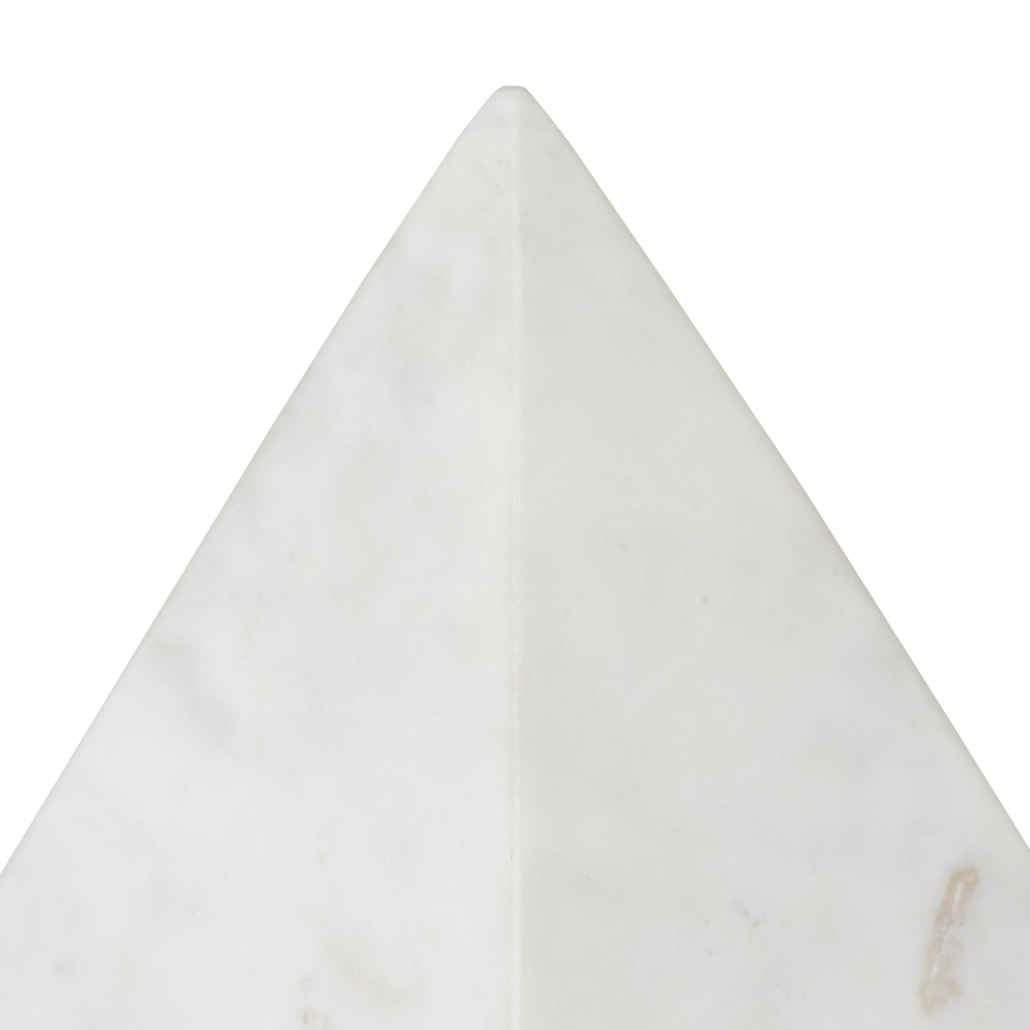Symmetra statue featuring a sleek, pointed design in white marble with subtle veining details.