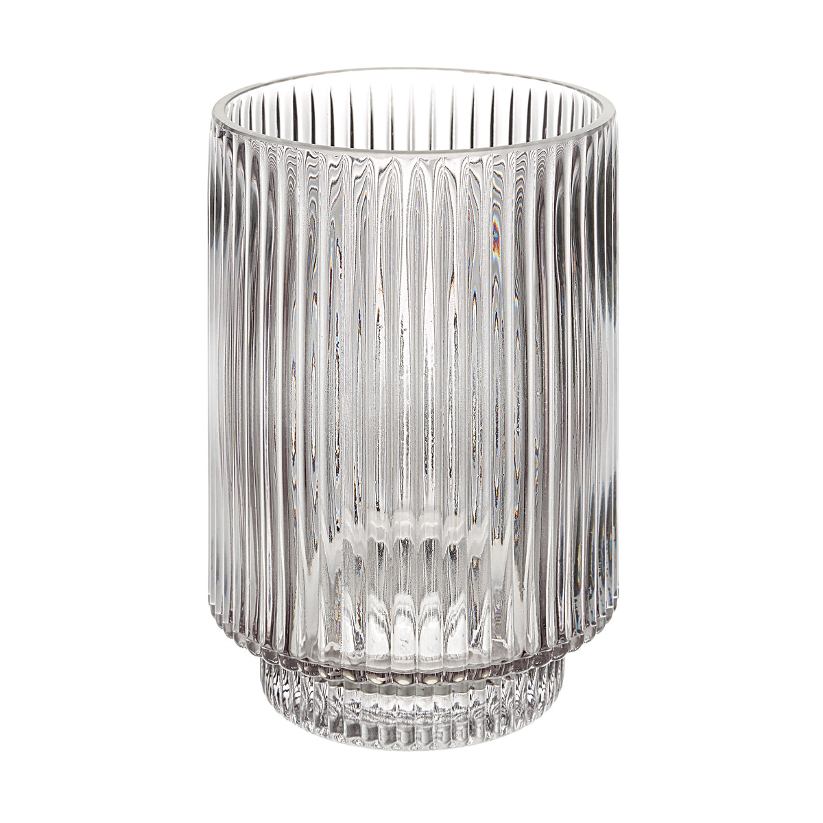 Amiens Indoor Mouth Blown Glass Vase in grey, featuring a fluted design and clear glass.